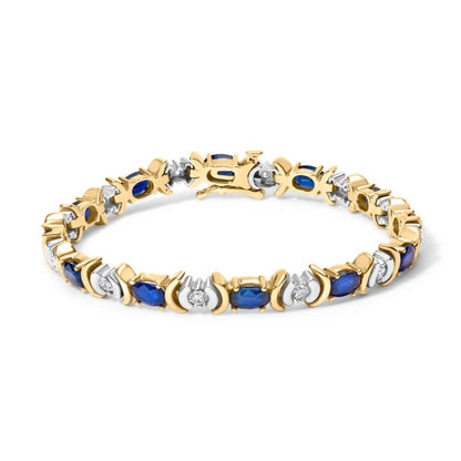 14K Yellow Gold 1.00 Cttw Alternating  Diamond and 6 1/2 Cttw Oval Blue Sapphire Link Bracelet (H-I Color, SI1-SI2 Clarity) - 7" Inches Bids.com