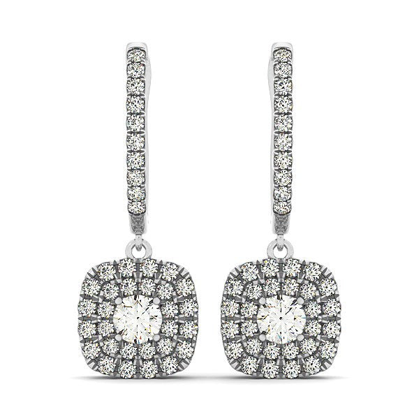 14k White Gold Double Halo Cushion Outer Shaped Diamond  Earrings (3/4 cttw) Bids.com