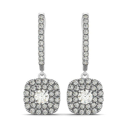14k White Gold Double Halo Cushion Outer Shaped Diamond  Earrings (3/4 cttw) Bids.com