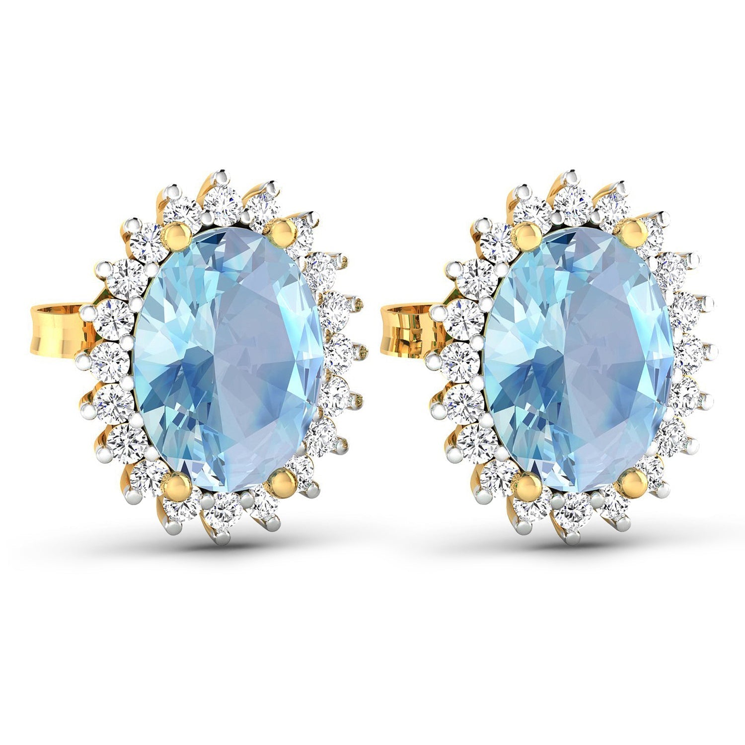 2.36 Carat Genuine Aquamarine and White Diamond 14K Yellow Gold Earrings Bids.com