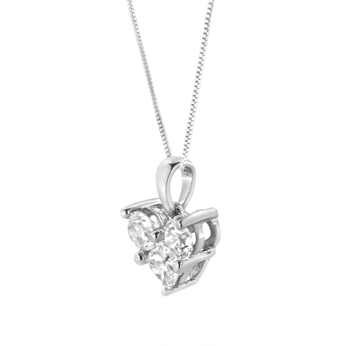 10K White Gold 1.0 Cttw Round-Cut and Princess-Cut Diamond Heart Shaped 18" Pendant Necklace (H-I Color, SI2-I1 Clarity) Bids.com