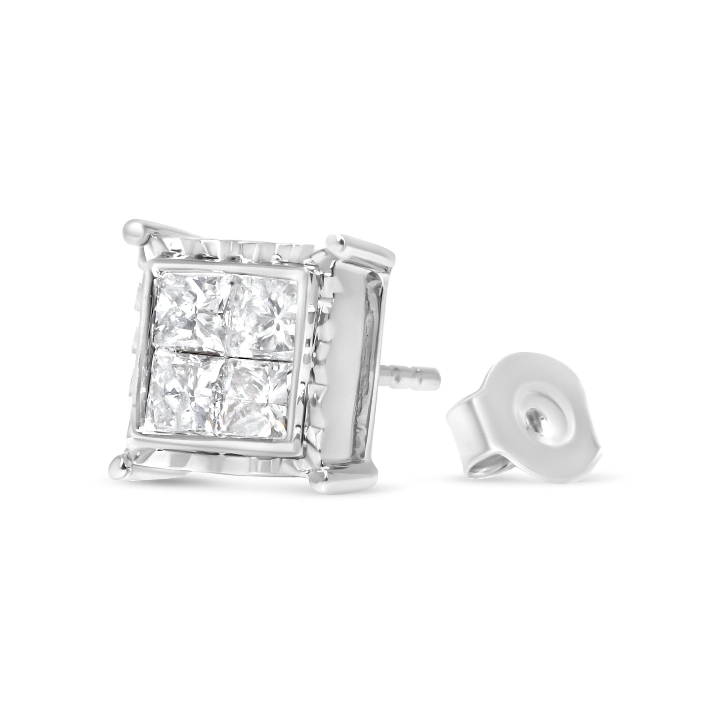 14K White Gold 1 1/2 Cttw Invisible Set Princess-Cut Diamond Contemporary Wavy Quad Stud Earrings (I-J Color, I1-I2 Clarity) Bids.com