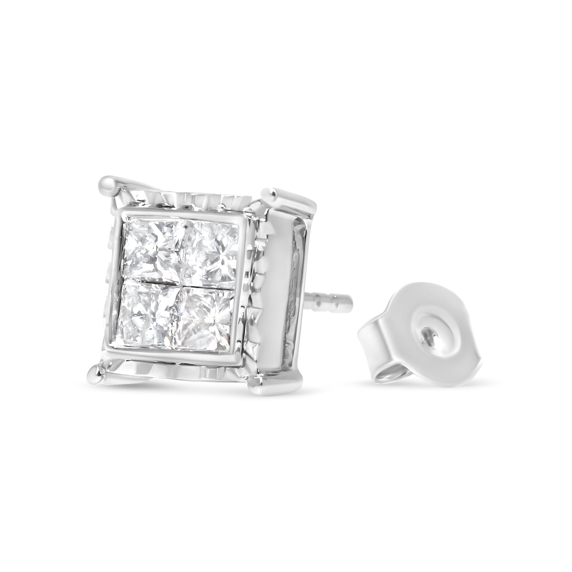 14K White Gold 1 1/2 Cttw Invisible Set Princess-Cut Diamond Contemporary Wavy Quad Stud Earrings (I-J Color, I1-I2 Clarity) Bids.com