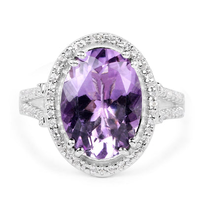 5.55 Carat Genuine Amethyst & White Topaz .925 Sterling Silver Ring Bids.com