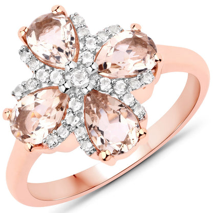 1.67 Carat Genuine Morganite and White Topaz .925 Sterling Silver Ring Bids.com