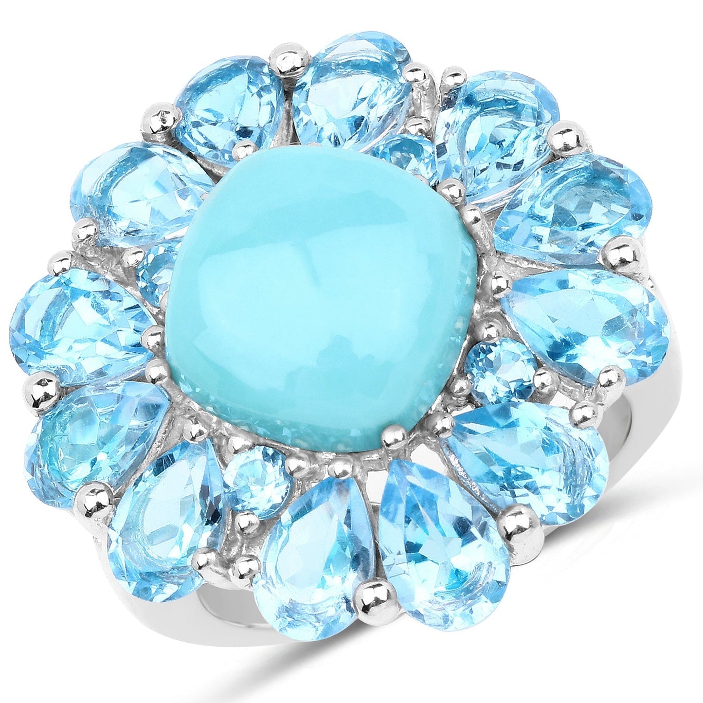 9.50 Carat Genuine Turquoise and Swiss Blue Topaz .925 Sterling Silver Ring Bids.com