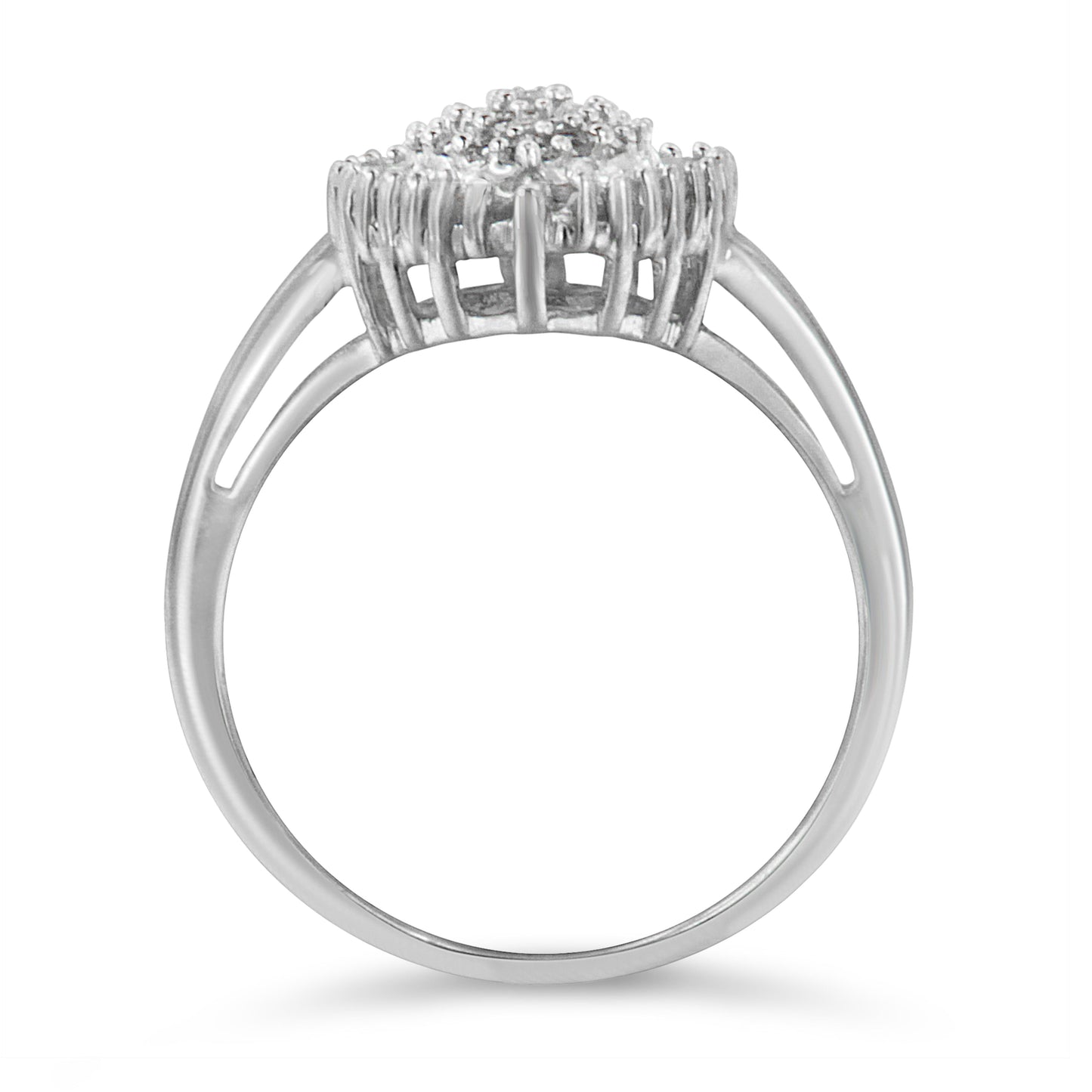 10K White Gold 1/2 Cttw Round & Baguette Cut Diamond Pear Shaped Domed PavÃ© Cluster with Halo Cocktail Ring (H-I Color, SI1-SI2 Clarity) - Size 5 Bids.com