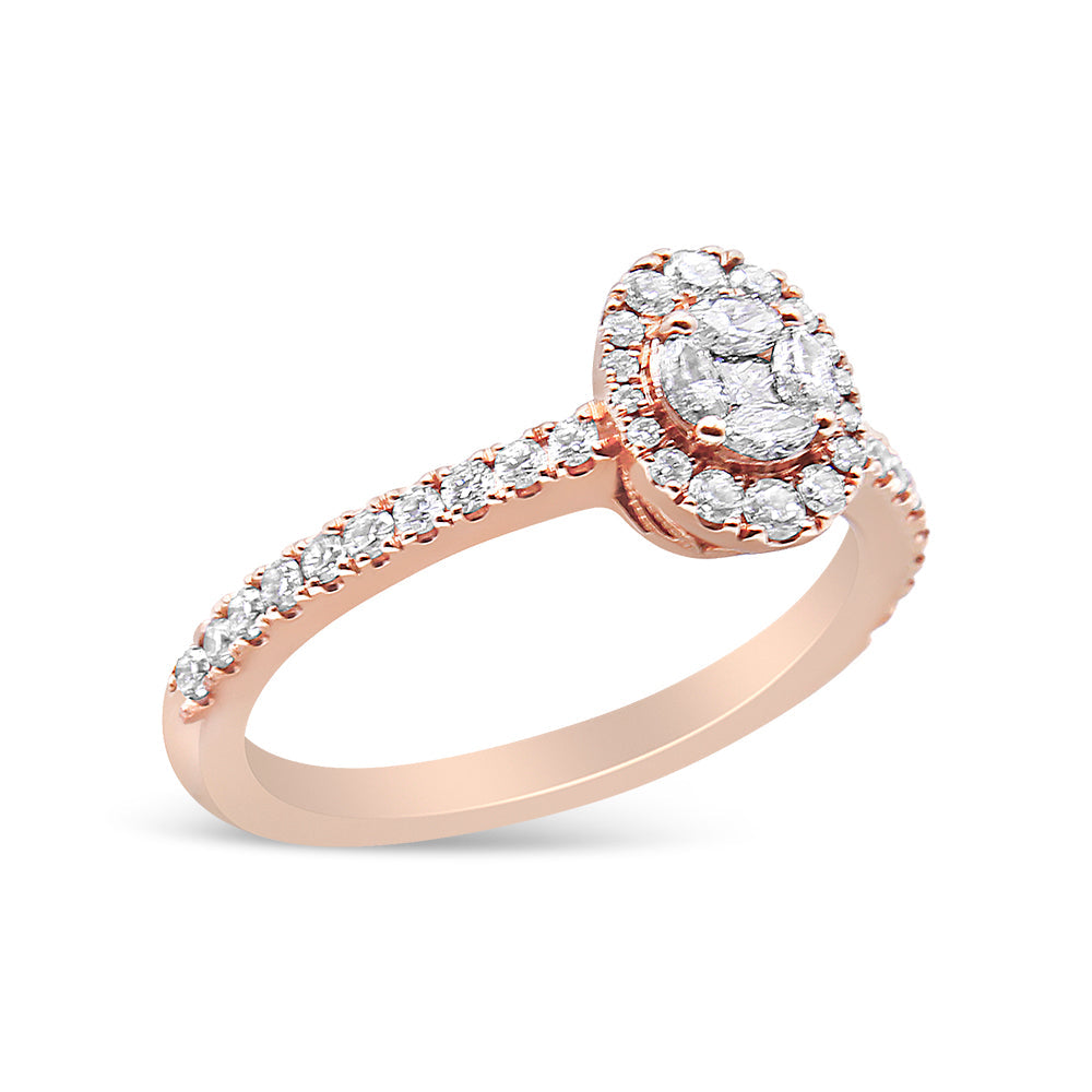 18K Rose Gold 1/2 Cttw Composite Marquise Composite Diamond Oval Shaped Halo Engagement Ring (F-G Color, VS1-VS2 Clarity) - Ring Size 7 Bids.com