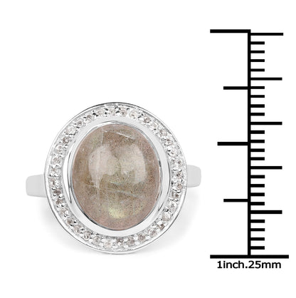 5.43 Carat Genuine Labradorite and White Topaz .925 Sterling Silver Ring Bids.com