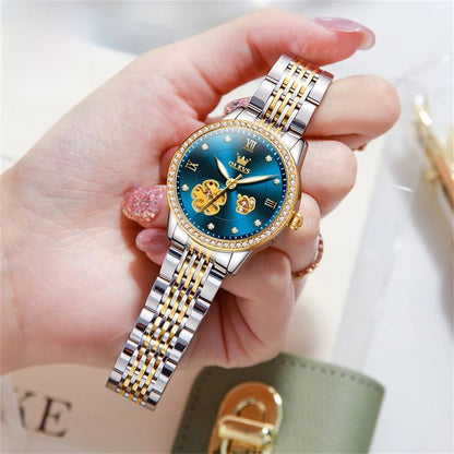Women's Automatic Flower Skeleton Watch Jubilee Bracelet BandsCo Straps