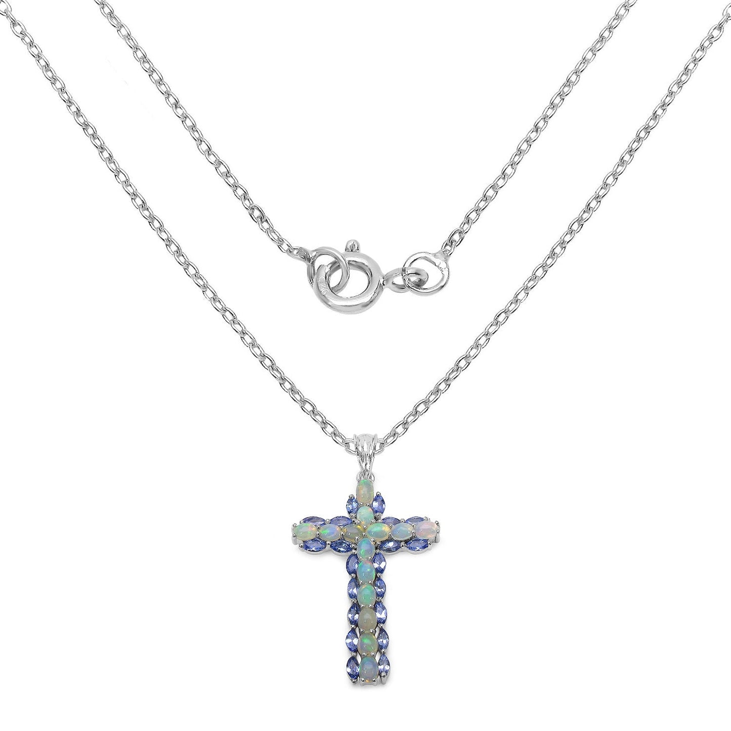 3.32 Carat Genuine Ethiopian Opal and Tanzanite .925 Sterling Silver Pendant Bids.com