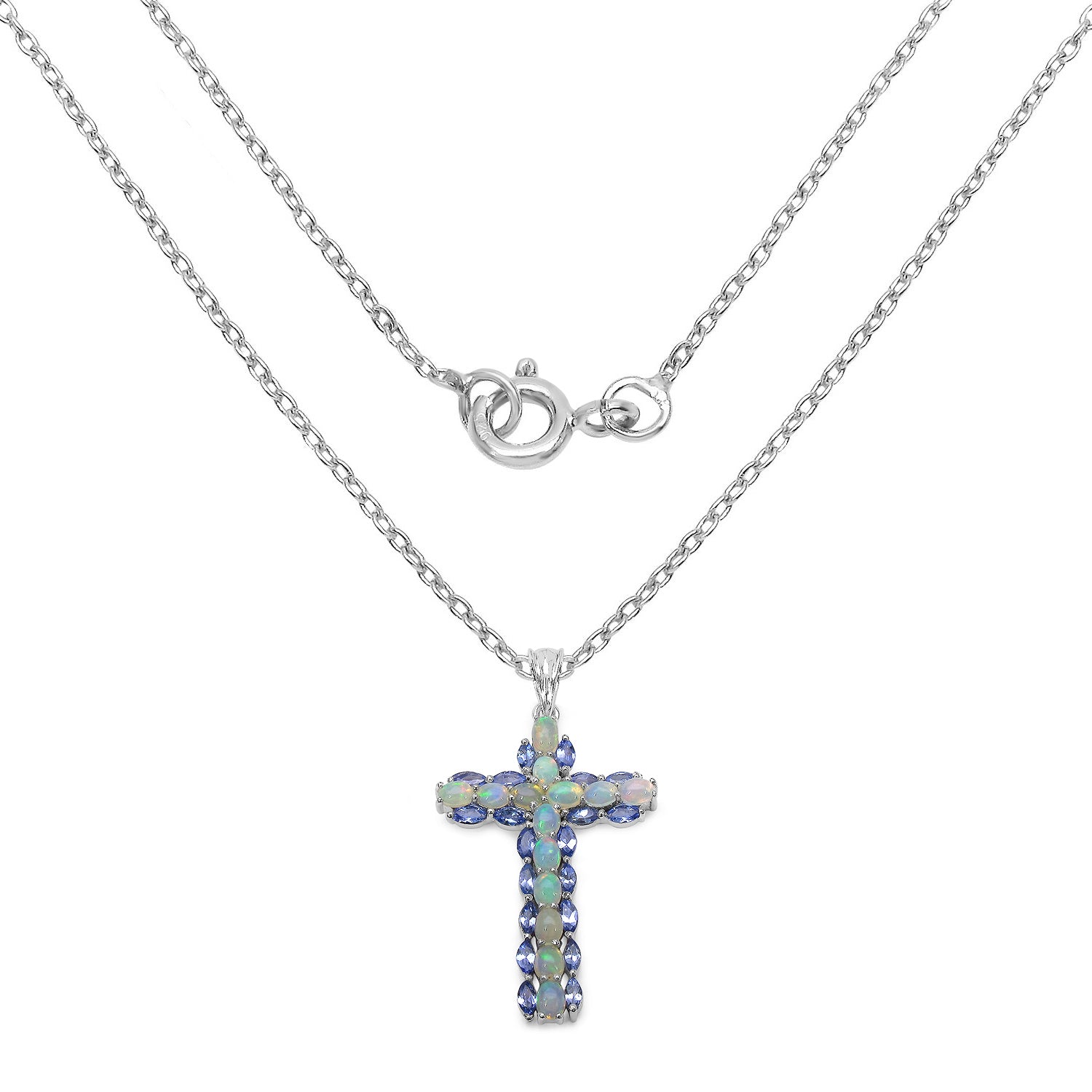 3.32 Carat Genuine Ethiopian Opal and Tanzanite .925 Sterling Silver Pendant Bids.com
