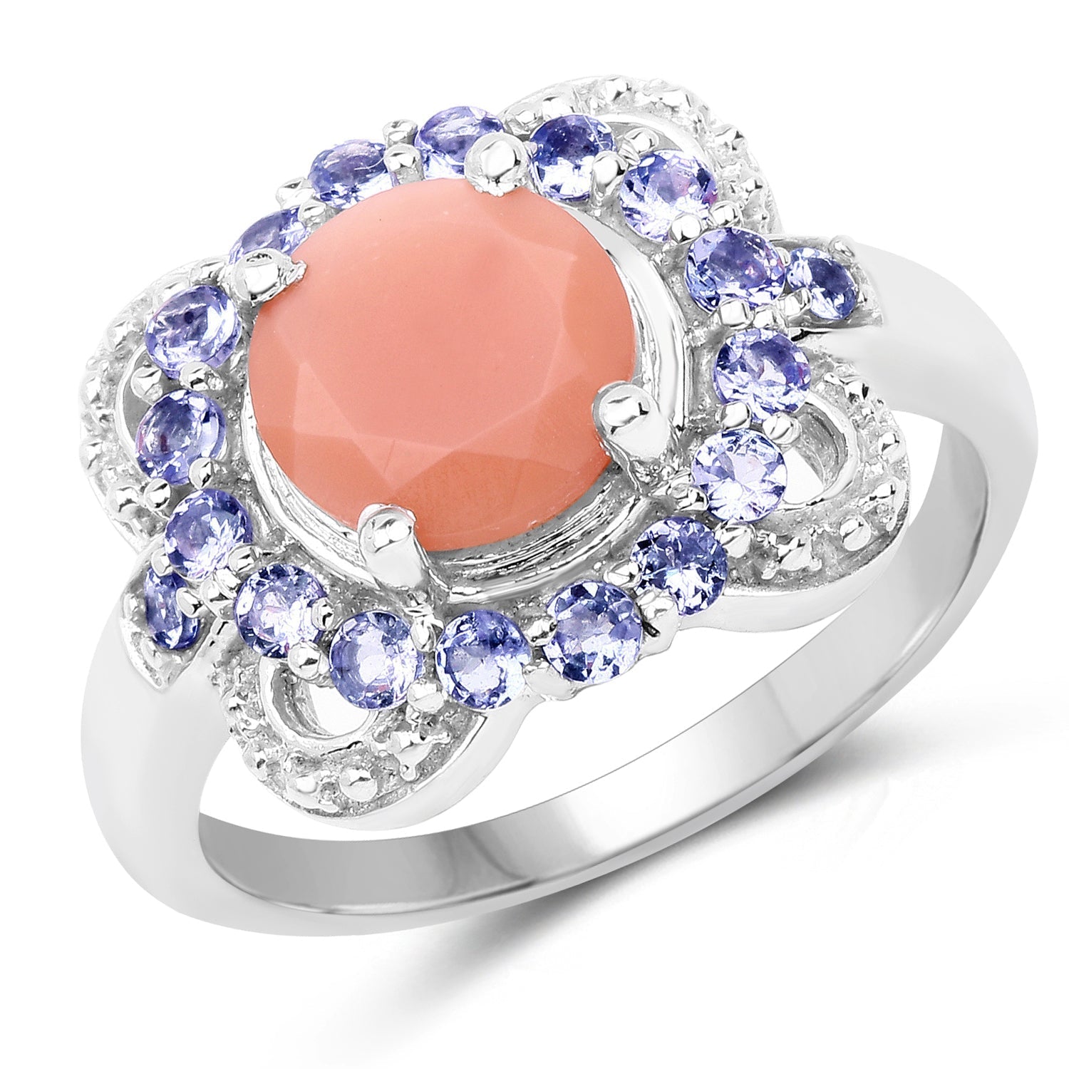 2.87 Carat Genuine Peach Moonstone and Tanzanite .925 Sterling Silver Ring Bids.com