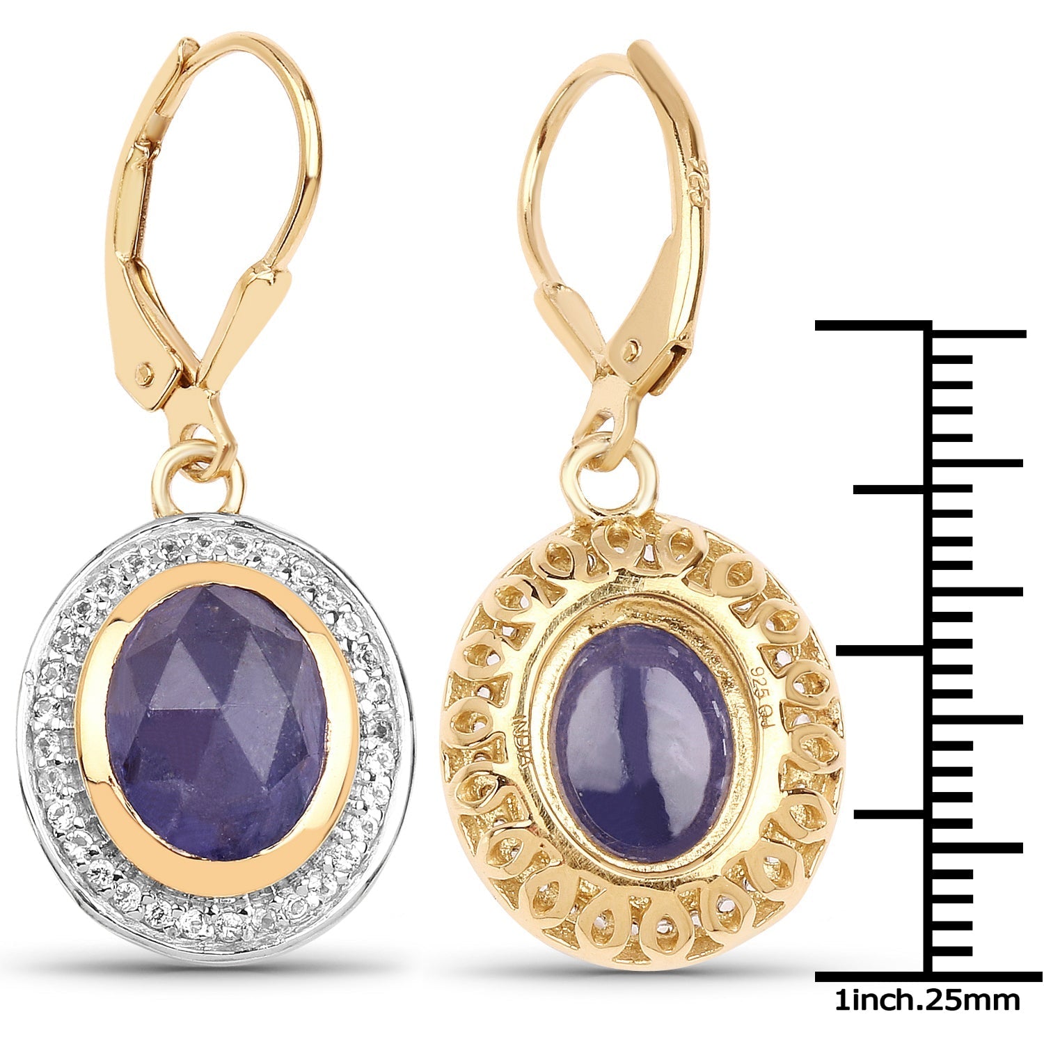 14K Yellow Gold Plated 7.42 Carat Genuine Tanzanite and White Topaz .925 Sterling Silver Earrings Bids.com