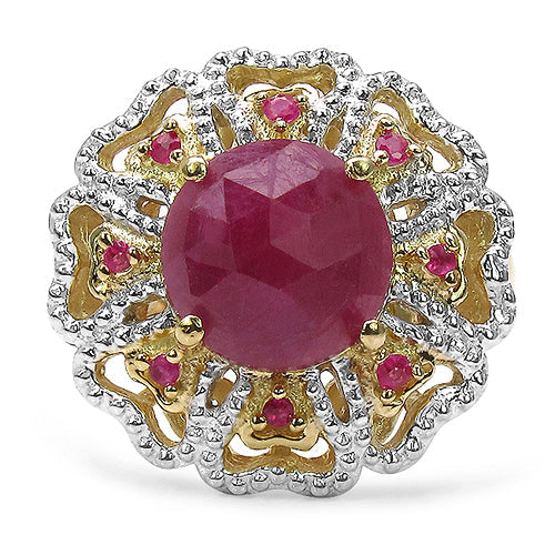 14K Yellow Gold Plated 5.56 Carat Genuine Pink Sapphire, Ruby & White Diamond .925 Sterling Silver Ring Bids.com