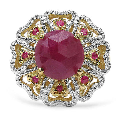 14K Yellow Gold Plated 5.56 Carat Genuine Pink Sapphire, Ruby & White Diamond .925 Sterling Silver Ring Bids.com