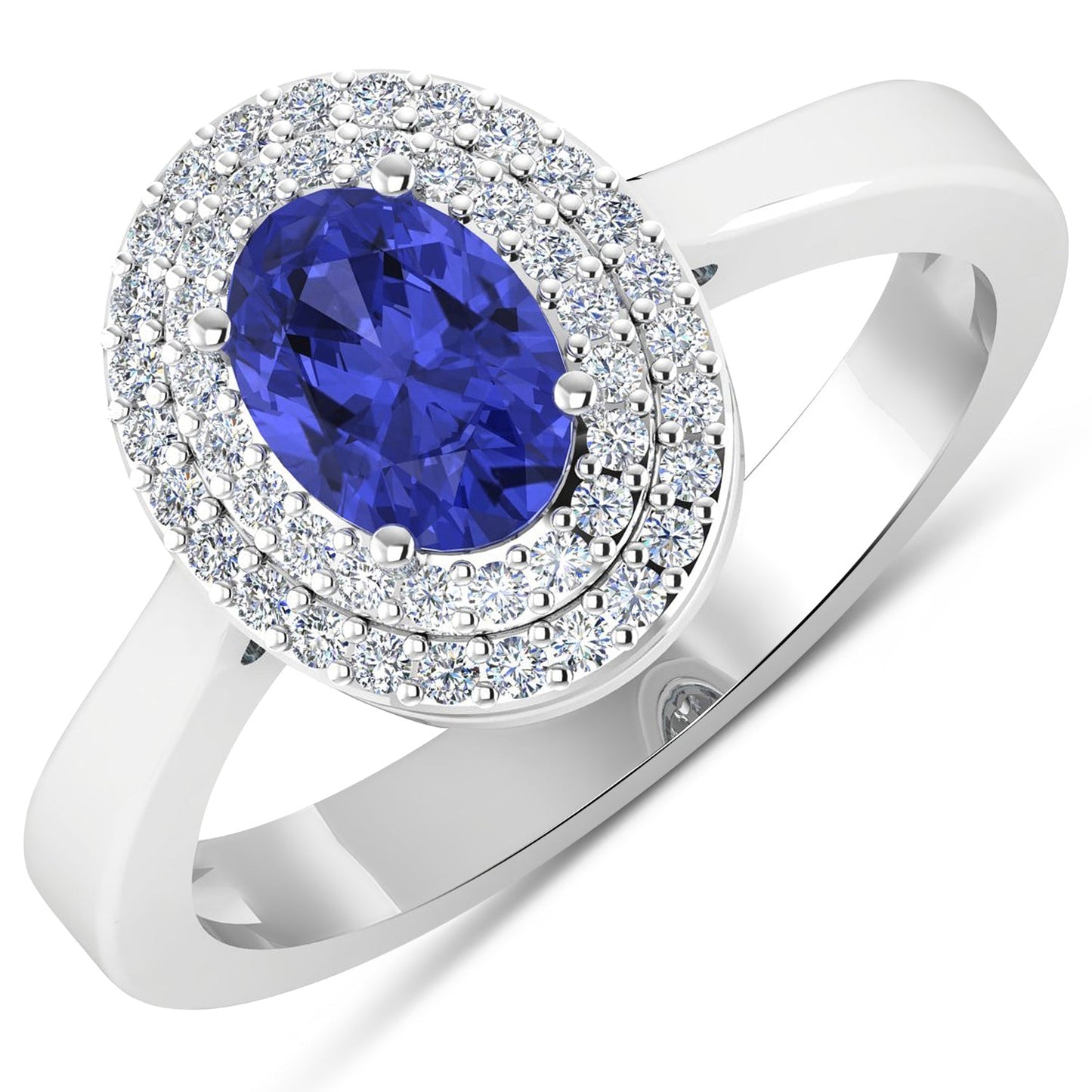 0.91 Carat Genuine Tanzanite and White Diamond 14K White Gold Ring Bids.com