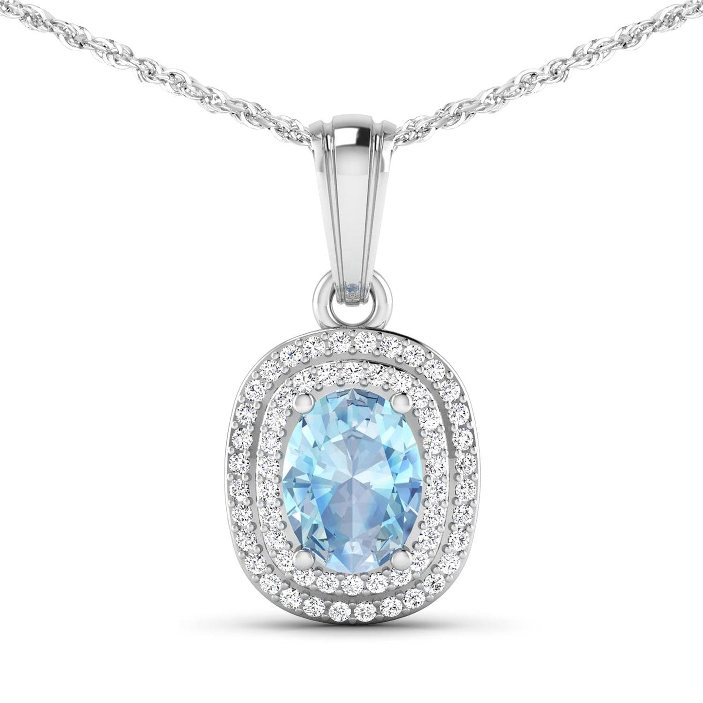 1.35 Carat Genuine Aquamarine and White Diamond 14K White Gold Pendant Bids.com