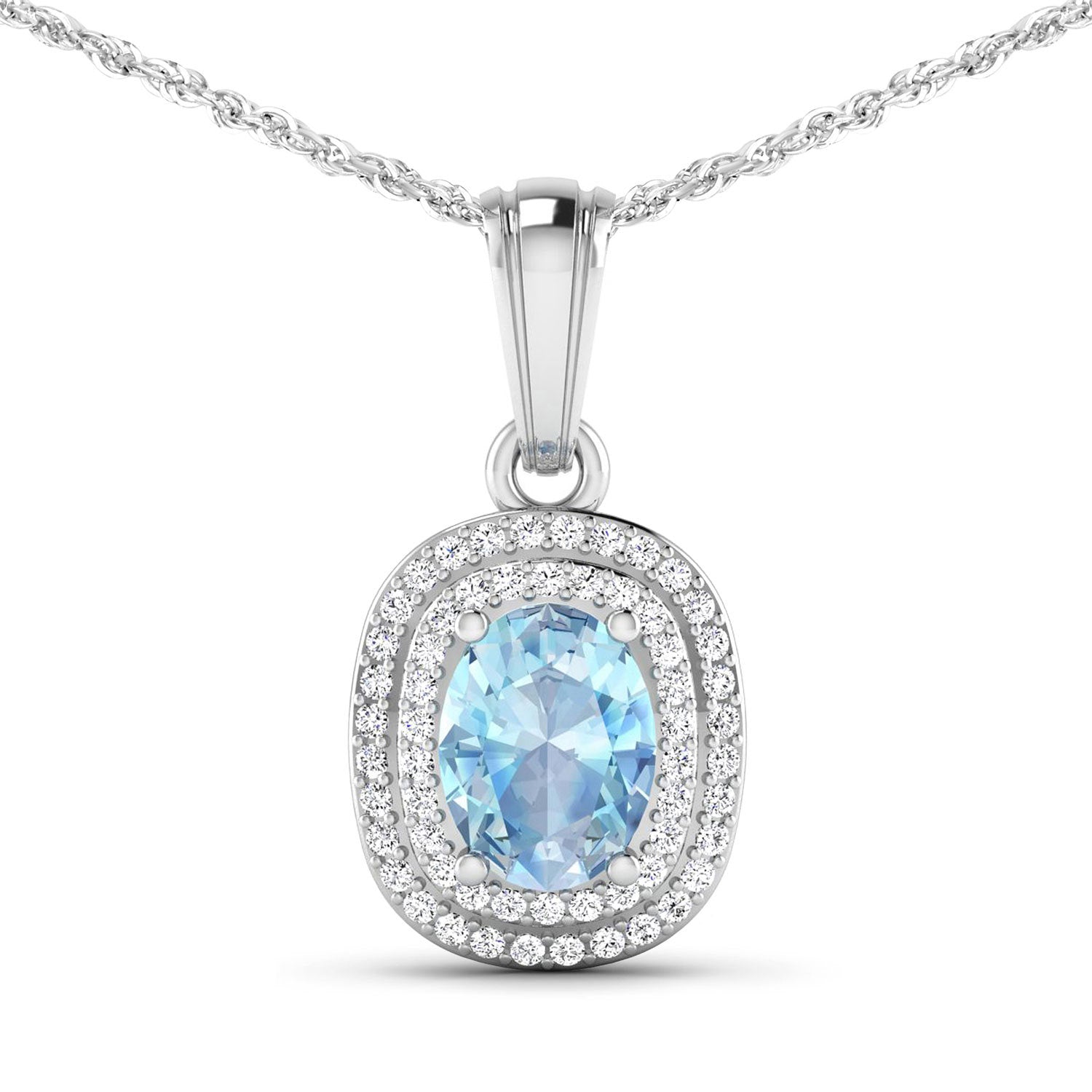 1.35 Carat Genuine Aquamarine and White Diamond 14K White Gold Pendant Bids.com