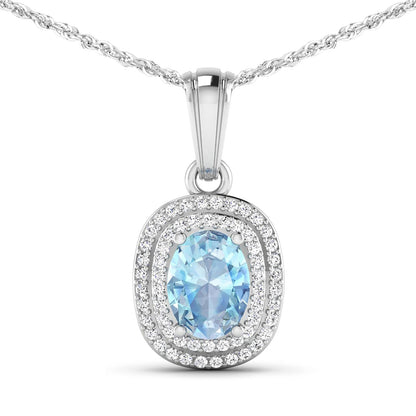 1.35 Carat Genuine Aquamarine and White Diamond 14K White Gold Pendant Bids.com