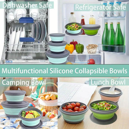 3 Foldable Silicone Camping Bowls with Lids – Blue & Pink DailySale