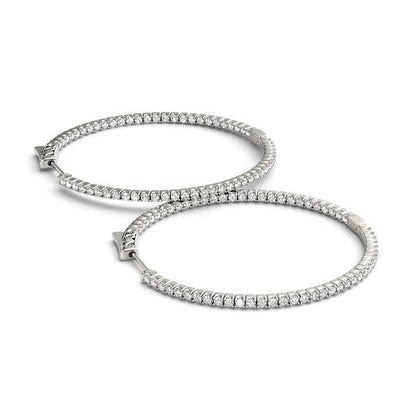 14k White Gold Slim Two Sided Diamond Hoop Earrings (1 1/2 cttw) Bids.com
