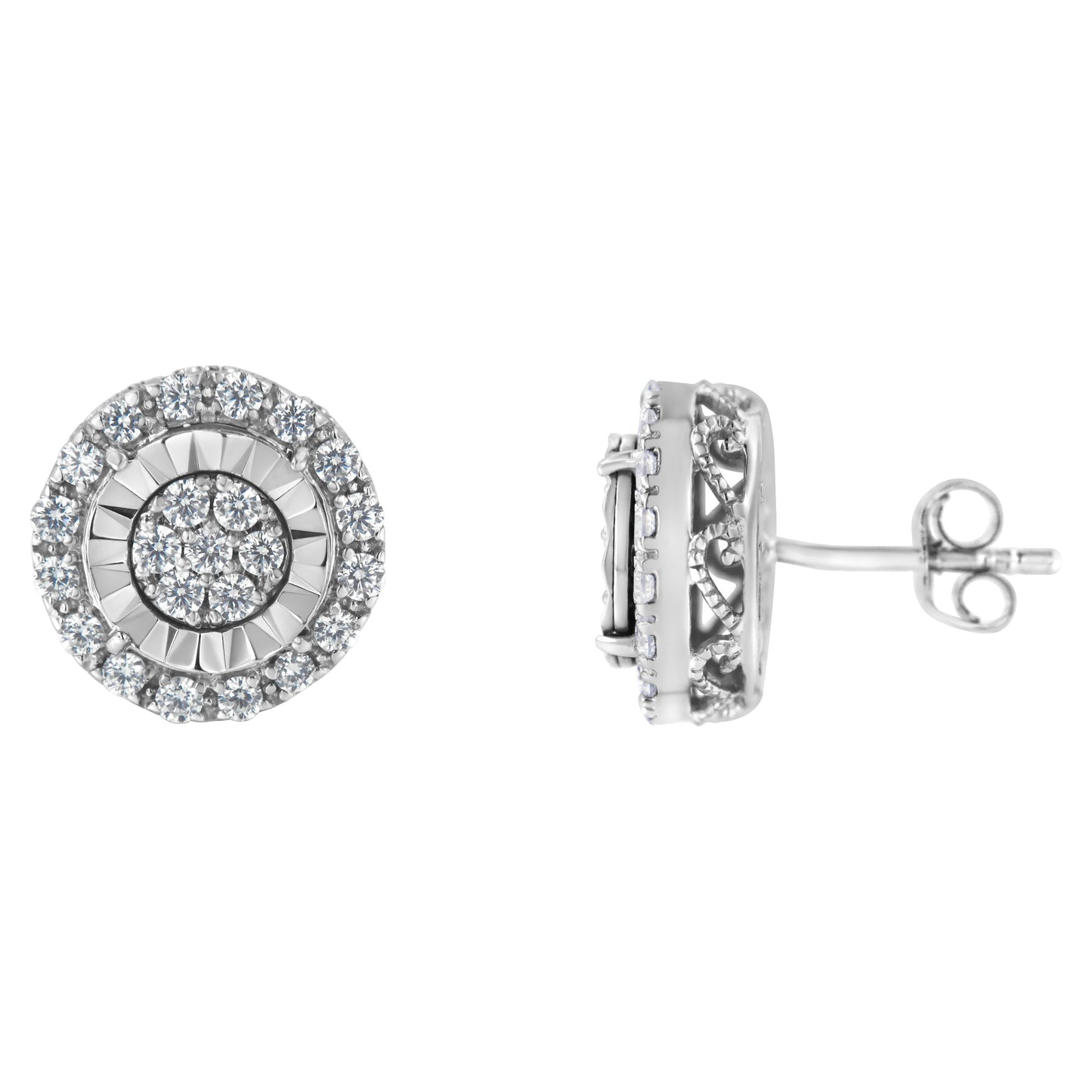 Sterling Silver Diamond Cluster Earrings (1 cttw, I-J Color, I2-I3 Clarity) Bids.com
