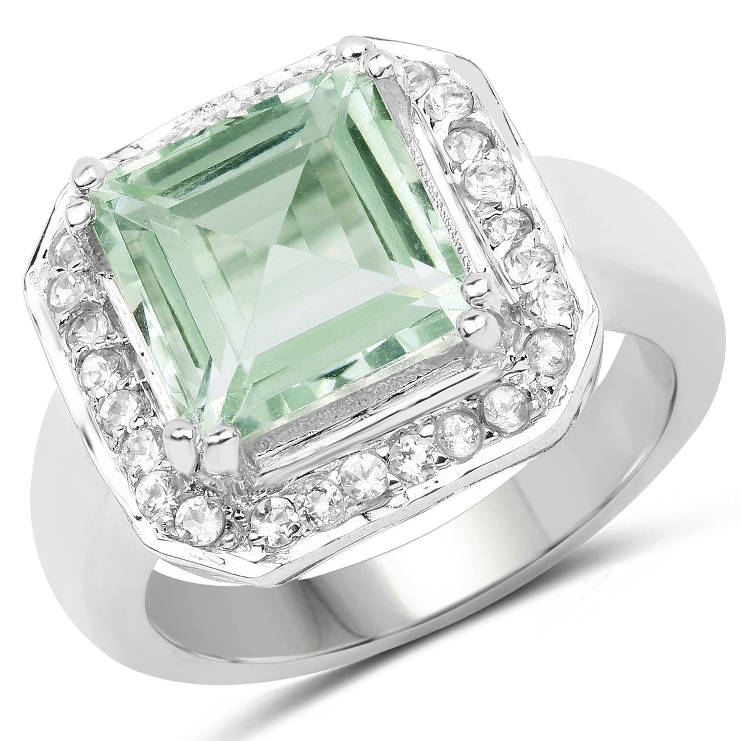 5.21 Carat Genuine Green Amethyst and White Topaz .925 Sterling Silver Ring Bids.com