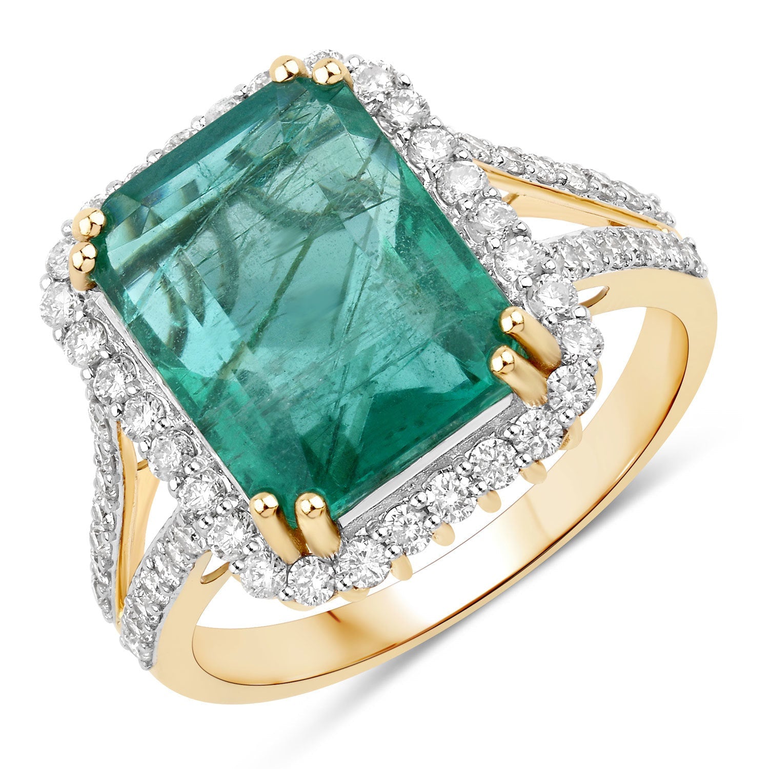 IGI Certified 6.96 Carat Genuine Zambian Emerald and White Diamond 14K Yellow Gold Ring Bids.com