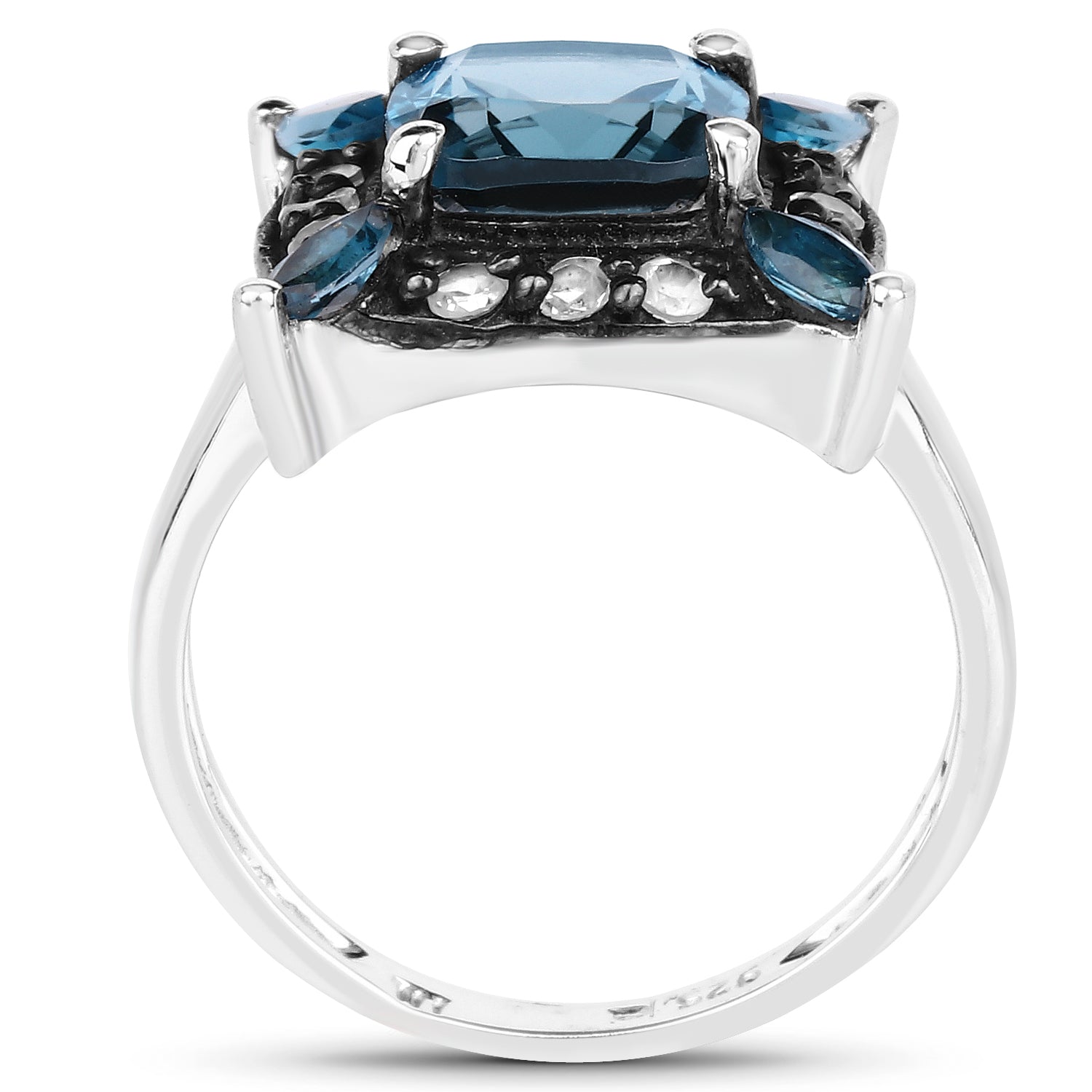 3.24 Carat Genuine London Blue Topaz and White Topaz .925 Sterling Silver Ring Bids.com