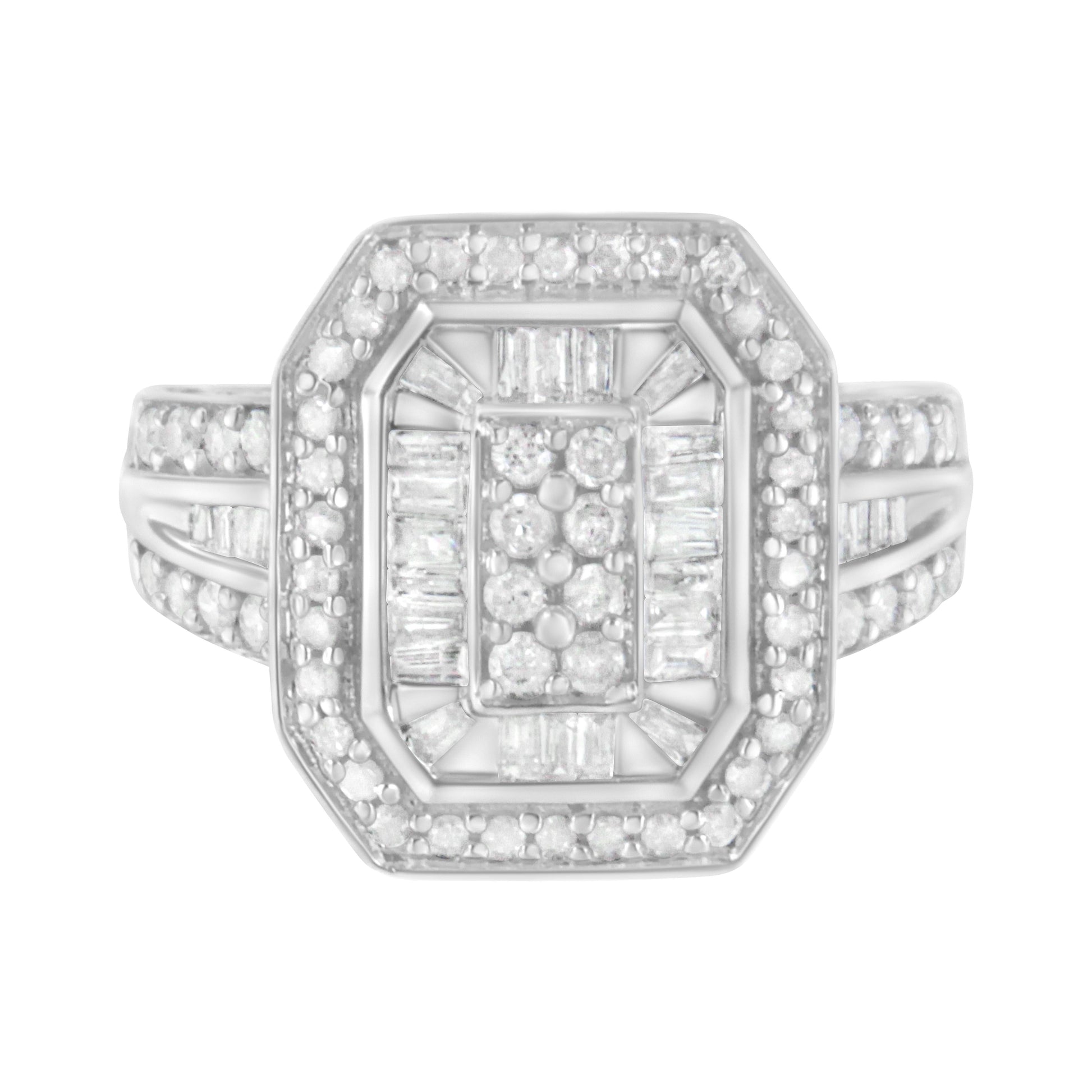 .925 Sterling Silver Round and Baguette Diamond Cathedral Ring (0.75 Cttw, H-I Color, I2-I3 Clarity) - Size 7 Bids.com