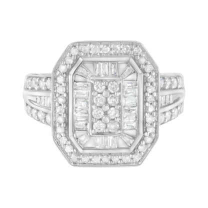 .925 Sterling Silver Round and Baguette Diamond Cathedral Ring (0.75 Cttw, H-I Color, I2-I3 Clarity) - Size 7 Bids.com