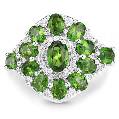2.77 Carat Genuine Chrome Diopside and White Zircon .925 Sterling Silver Ring Bids.com