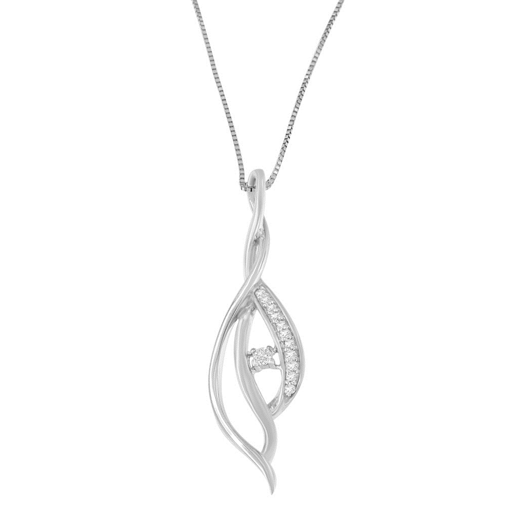 Espira 10K White Gold Round Diamond Accented Open Cascade Twist 18" Pendant Necklace (1/10 Cttw, J-K Color, I1-I2 Clarity) Bids.com