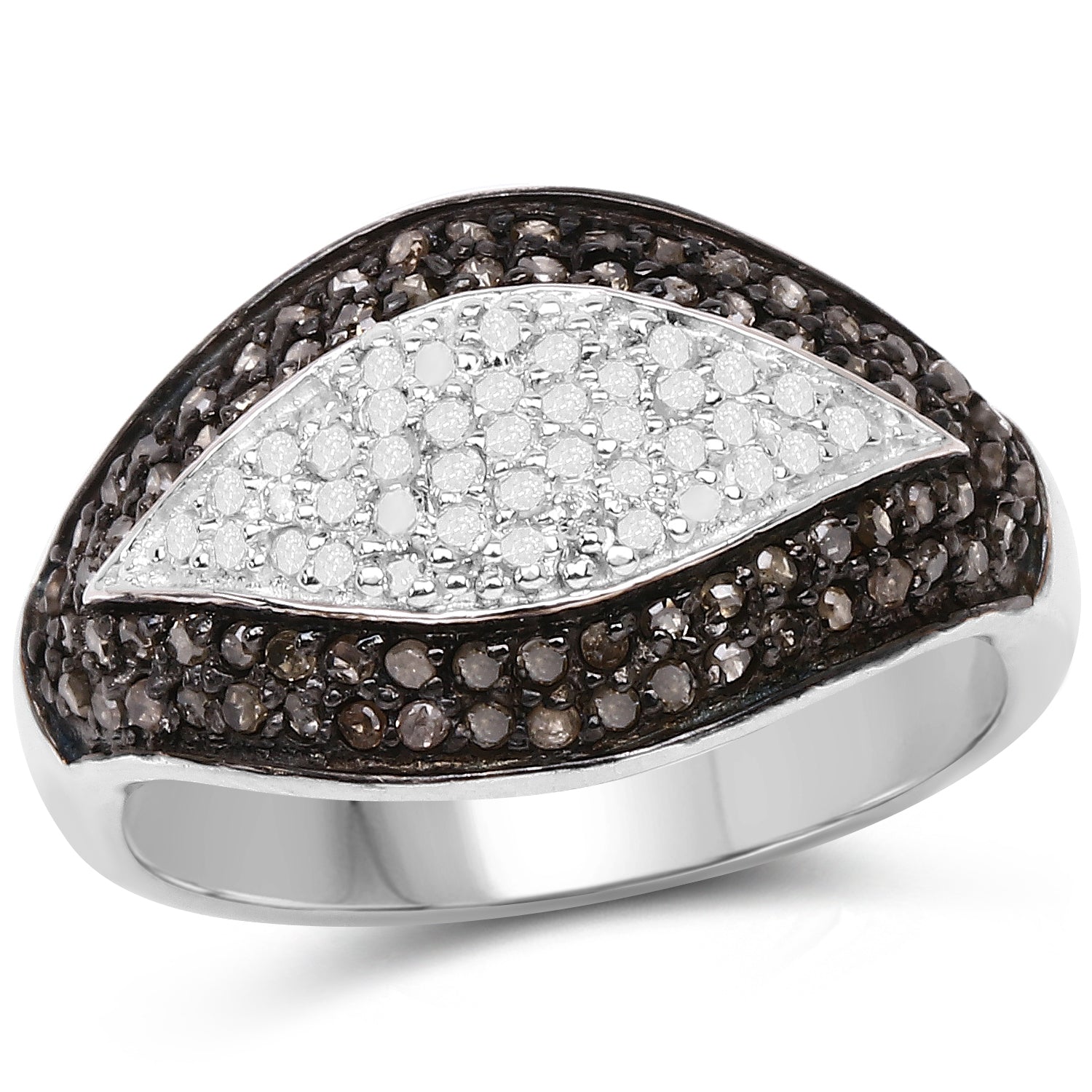 0.50 Carat Genuine Champagne Diamond and White Diamond .925 Sterling Silver Ring Bids.com