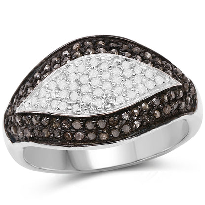 0.50 Carat Genuine Champagne Diamond and White Diamond .925 Sterling Silver Ring Bids.com