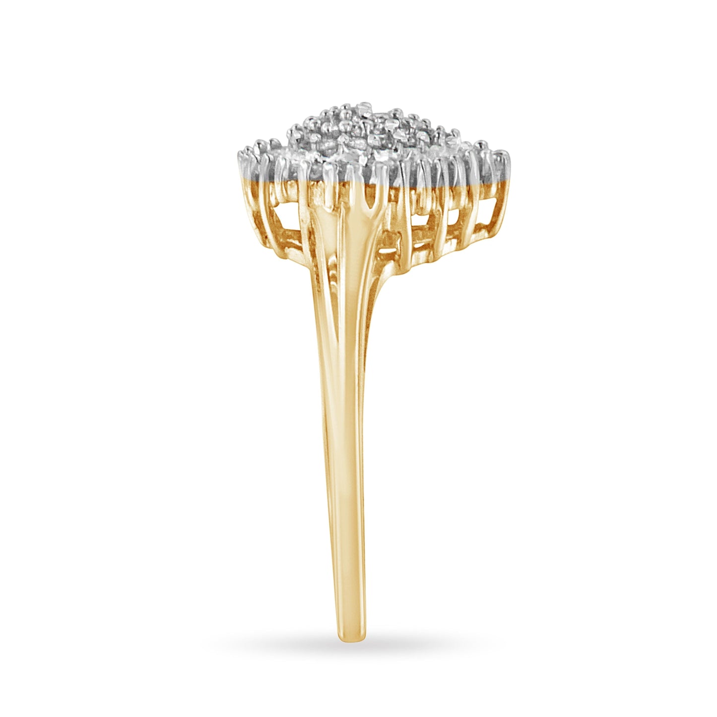 10K Yellow Gold 1/2 Cttw Round & Baguette Cut Diamond Pear Shaped Domed PavÃ© Cluster with Halo Cocktail Ring (J-K Color, I1-I2 Clarity) - Size 4-1/4 Bids.com