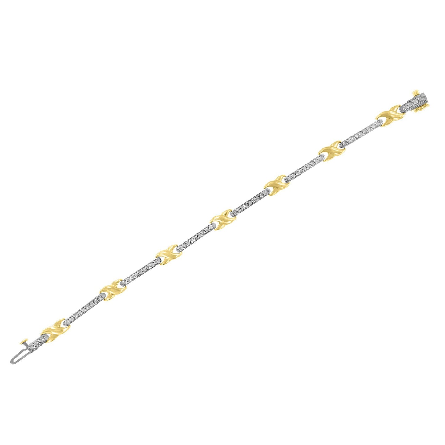 10K Yellow Gold 1.00 Cttw Pave Set Diamond Bar and  X-Link 7" Bracelet (I-J Color, I3 Quality) Bids.com