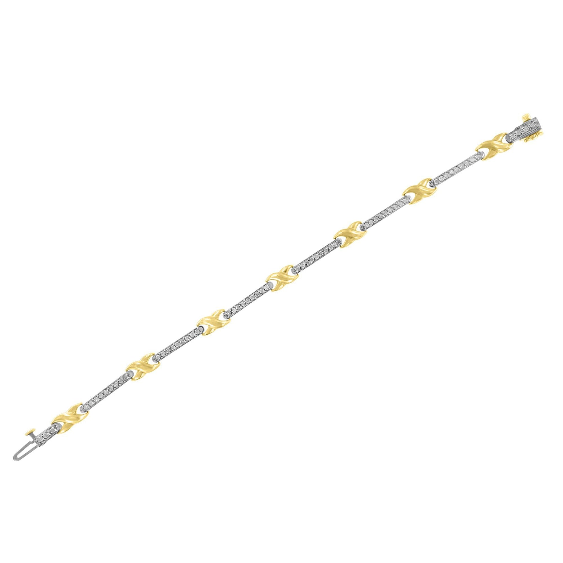 10K Yellow Gold 1.00 Cttw Pave Set Diamond Bar and  X-Link 7" Bracelet (I-J Color, I3 Quality) Bids.com