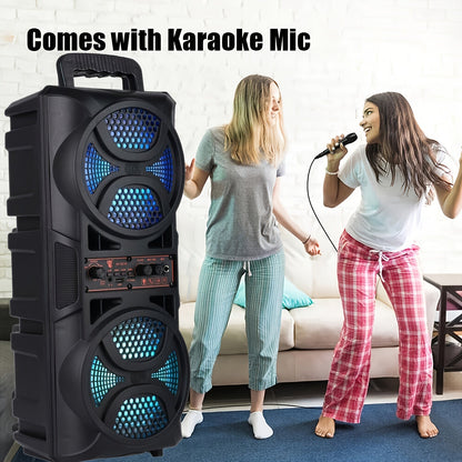 Portable Bluetooth Speaker with Subwoofer Bass, Dual 6.5" LED Woofers and Microphone DailySale
