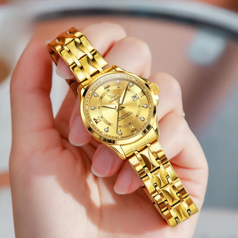 Women's Gold Stainless Steel Small Round Watch Date BandsCo Straps