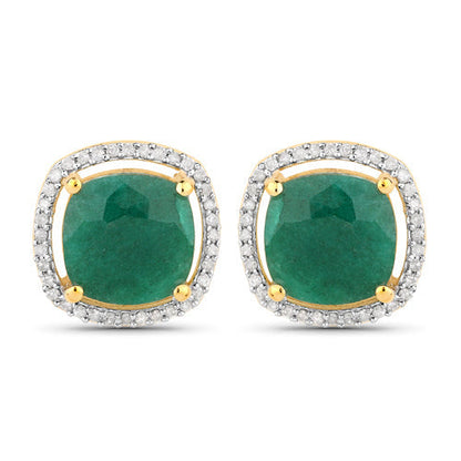 4.40 Carat Dyed Emerald and White Diamond .925 Sterling Silver Earrings Bids.com