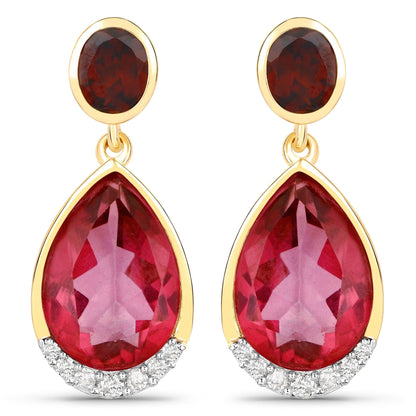 7.98 Carat Genuine Pink Topaz, Rhodolite Garnet and White Diamond .925 Sterling Silver Earrings Bids.com