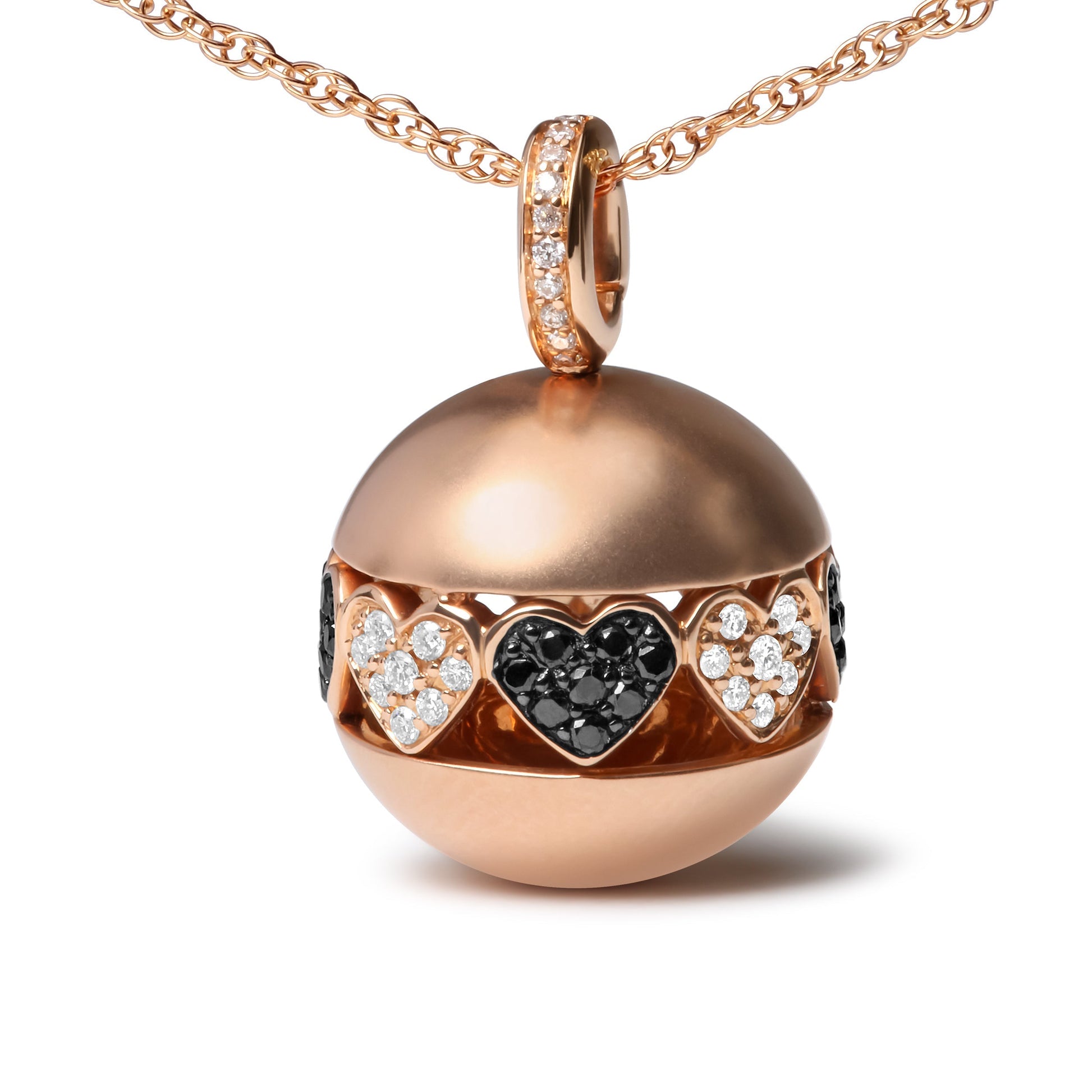 18K Rose Gold 3/8 Cttw Black and White Diamond Ball with Filigree Heart and Cluster Design 18" Pendant Necklace (Black and G-H Color, SI1-SI2 Clarity) Bids.com
