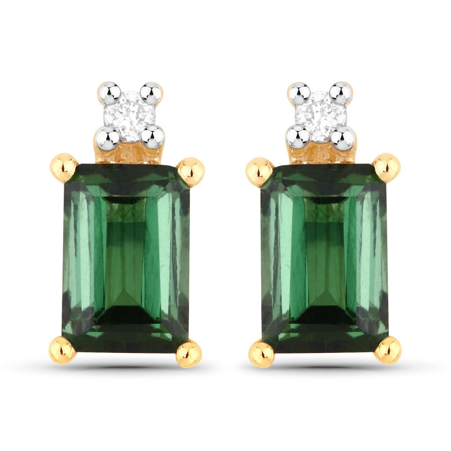 1.24 Carat Genuine Green Tourmaline and White Diamond 14K Yellow Gold Earrings Bids.com