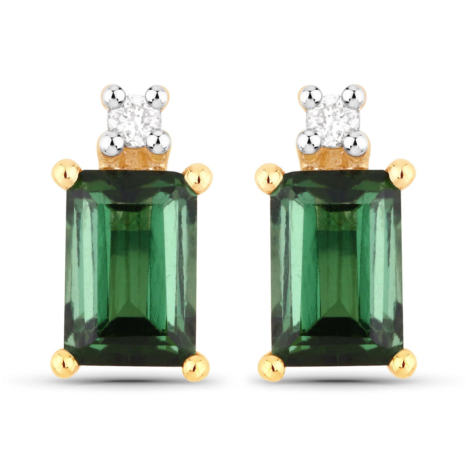 1.24 Carat Genuine Green Tourmaline and White Diamond 14K Yellow Gold Earrings Bids.com