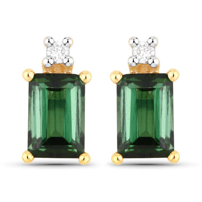 1.24 Carat Genuine Green Tourmaline and White Diamond 14K Yellow Gold Earrings Bids.com