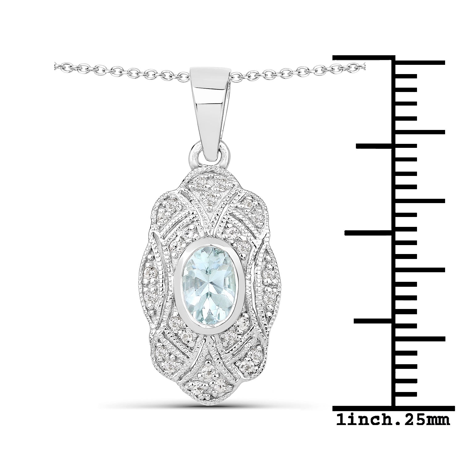 0.48 Carat Genuine Aquamarine and White Topaz .925 Sterling Silver Pendant Bids.com