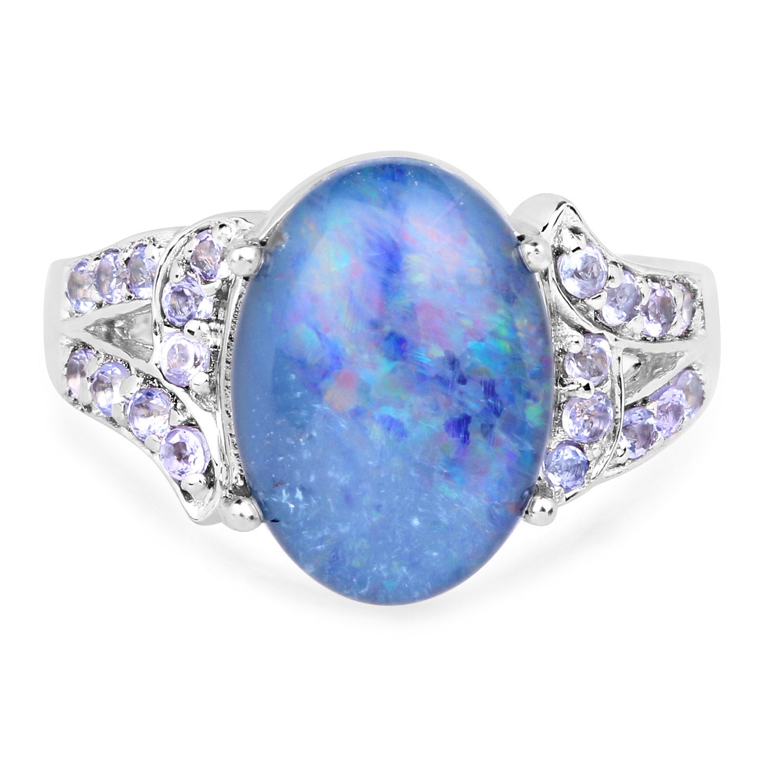 4.12 Carat Genuine Triplet Opal and Tanzanite .925 Sterling Silver Ring Bids.com
