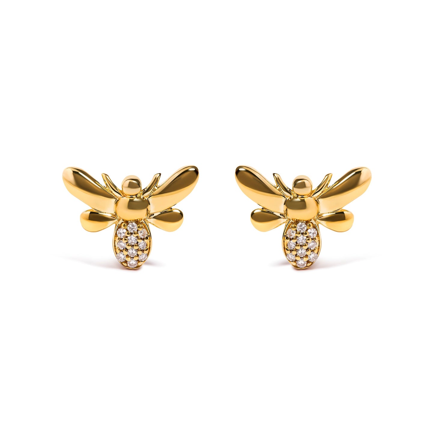 10K Yellow Gold Diamond Accented Bumble Bee Stud Earring (H-I Color, I1-I2 Clarity) Bids.com